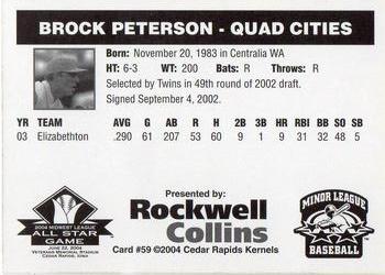 2004 Rockwell Collins Midwest League All-Stars #59 Brock Peterson Back