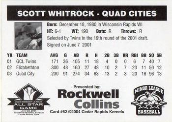 2004 Rockwell Collins Midwest League All-Stars #62 Scott Whitrock Back