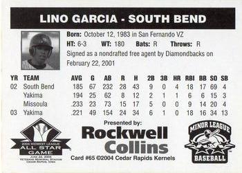2004 Rockwell Collins Midwest League All-Stars #65 Lino Garcia Back