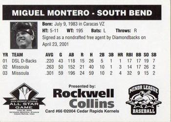 2004 Rockwell Collins Midwest League All-Stars #66 Miguel Montero Back