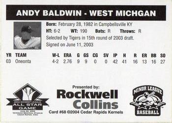 2004 Rockwell Collins Midwest League All-Stars #68 Andy Baldwin Back