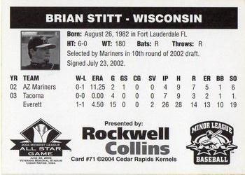 2004 Rockwell Collins Midwest League All-Stars #71 Brian Stitt Back