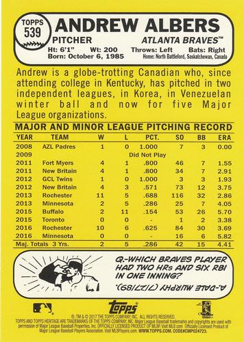 2017 Topps Heritage 5x7 - Gold 5x7 #539 Andrew Albers Back