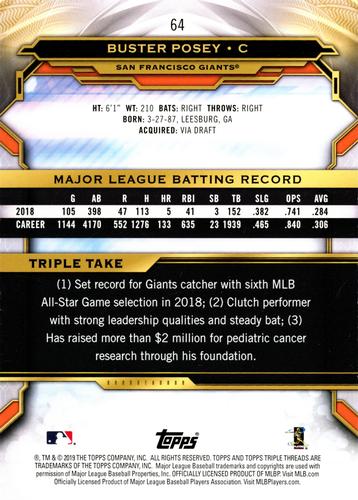 2019 Topps Triple Threads 5x7 #64 Buster Posey Back