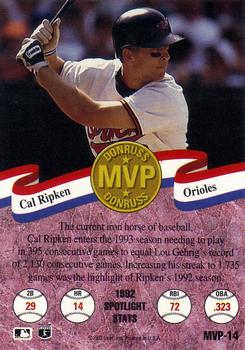 1993 Donruss - MVPs #MVP-14 Cal Ripken Back