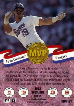 1993 Donruss - MVPs #MVP-21 Juan Gonzalez Back