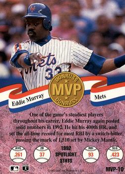1993 Donruss - MVPs #MVP-10 Eddie Murray Back