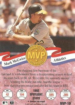 1993 Donruss - MVPs #MVP-19 Mark McGwire Back