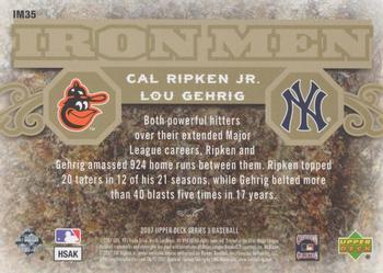 2007 Upper Deck - Iron Men #IM35 Cal Ripken Jr. / Lou Gehrig Back