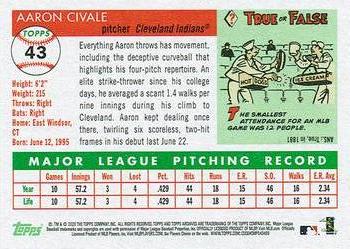2020 Topps Archives #43 Aaron Civale Back