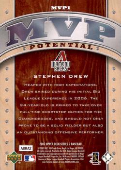 2007 Upper Deck - MVP Potential #MVP1 Stephen Drew Back