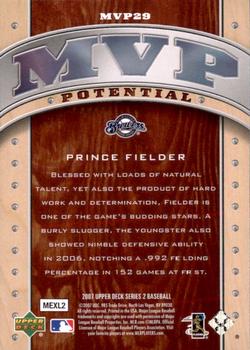 2007 Upper Deck - MVP Potential #MVP29 Prince Fielder Back