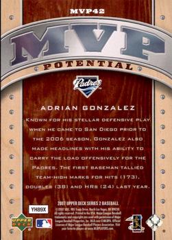 2007 Upper Deck - MVP Potential #MVP42 Adrian Gonzalez Back