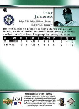 2007 Upper Deck - Predictor Edition Green #40 Cesar Jimenez Back