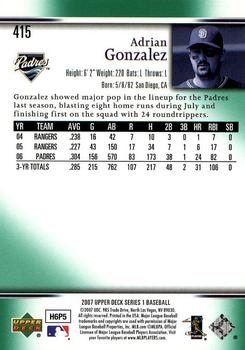 2007 Upper Deck - Predictor Edition Green #415 Adrian Gonzalez Back