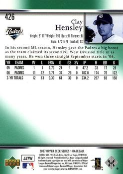 2007 Upper Deck - Predictor Edition Green #426 Clay Hensley Back