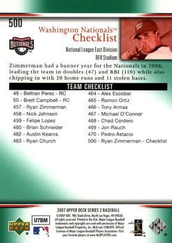 2007 Upper Deck - Predictor Edition Green #500 Ryan Zimmerman Back