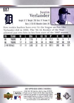 2007 Upper Deck - Predictor Edition Silver #687 Justin Verlander Back