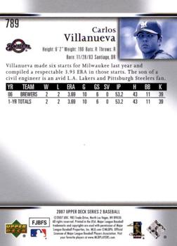 2007 Upper Deck - Predictor Edition Silver #789 Carlos Villanueva Back