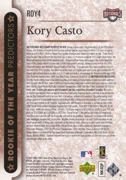 2007 Upper Deck - Predictors: Rookie of the Year #ROY4 Kory Casto Back