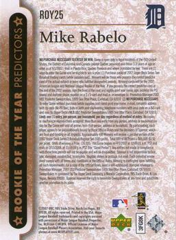 2007 Upper Deck - Predictors: Rookie of the Year #ROY25 Mike Rabelo Back