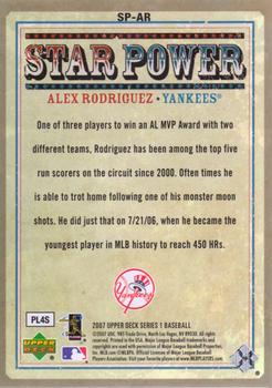 2007 Upper Deck - Star Power #SP-AR Alex Rodriguez Back
