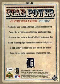 2007 Upper Deck - Star Power #SP-JV Justin Verlander Back