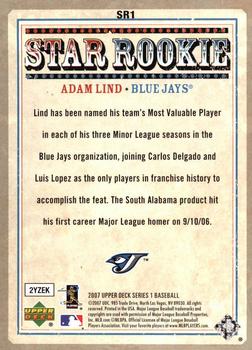 2007 Upper Deck - Star Rookies #SR1 Adam Lind Back