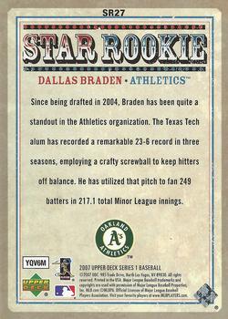 2007 Upper Deck - Star Rookies #SR27 Dallas Braden Back