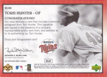 2007 Upper Deck - Star Signings #SS-HU Torii Hunter Back