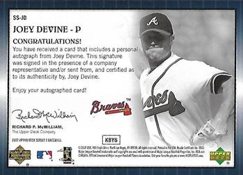 2007 Upper Deck - Star Signings #SS-JD Joey Devine Back