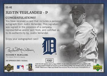 2007 Upper Deck - Star Signings #SS-VE Justin Verlander Back
