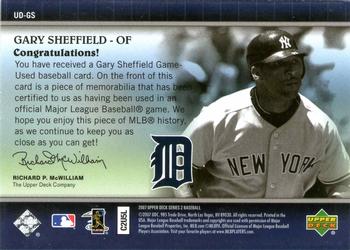 2007 Upper Deck - UD Game Materials #UD-GS Gary Sheffield Back