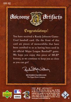 2007 Upper Deck Artifacts - Awesome Artifacts #AW-RJ Randy Johnson Back