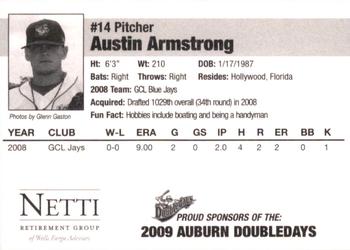2009 Auburn Doubledays #NNO Austin Armstrong Back