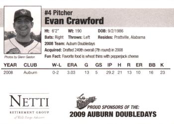 2009 Auburn Doubledays #NNO Evan Crawford Back