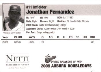 2009 Auburn Doubledays #NNO Jonathan Fernandez Back