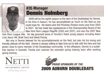 2009 Auburn Doubledays #NNO Dennis Holmberg Back