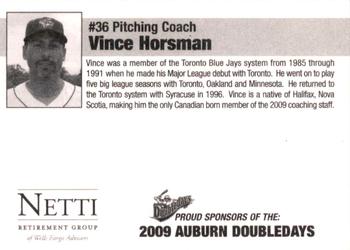 2009 Auburn Doubledays #NNO Vince Horsman Back