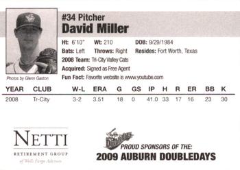 2009 Auburn Doubledays #NNO David Miller Back