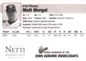 2009 Auburn Doubledays #NNO Matt Morgal Back