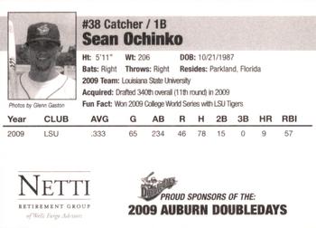 2009 Auburn Doubledays #NNO Sean Ochinko Back