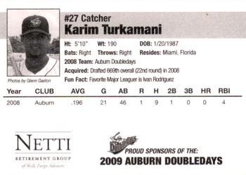 2009 Auburn Doubledays #NNO Karim Turkamani Back