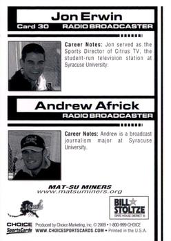 2009 Choice Mat-Su Miners #30 Jon Erwin / Andrew Africk Back
