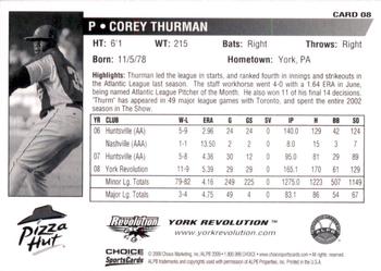 2009 Choice York Revolution #8 Corey Thurman Back