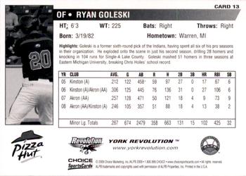 2009 Choice York Revolution #13 Ryan Goleski Back