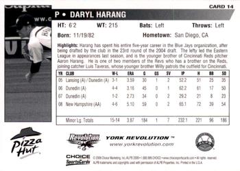 2009 Choice York Revolution #14 Daryl Harang Back