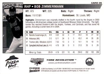 2009 Choice York Revolution #20 Bob Zimmermann Back