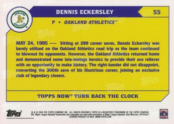 2020 Topps Now Turn Back the Clock #55 Dennis Eckersley Back