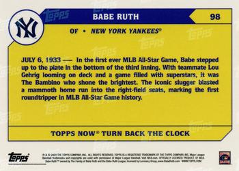 2020 Topps Now Turn Back the Clock #98 Babe Ruth Back